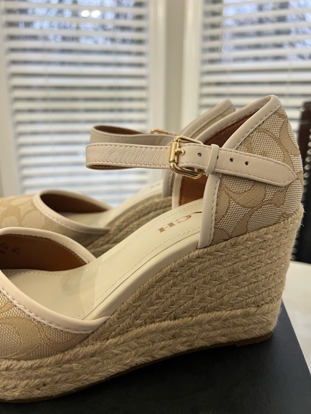 Coach Beige Signature Canvas Espadrille Wedge Sandals - Picture 6 of 10
